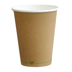 Kaffebæger 25 cl brun pap med grøn tekst "respekt for naturen"