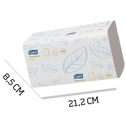 Håndklædeark Tork Xpress premium soft H2 multifold 2 lag 3 fold med mål på 8,5x21,2cm