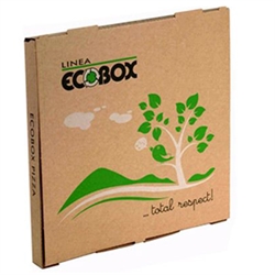 Pizzabakke Ecobox brun med logo 26 x 26 x 3 cm. 100 stk.