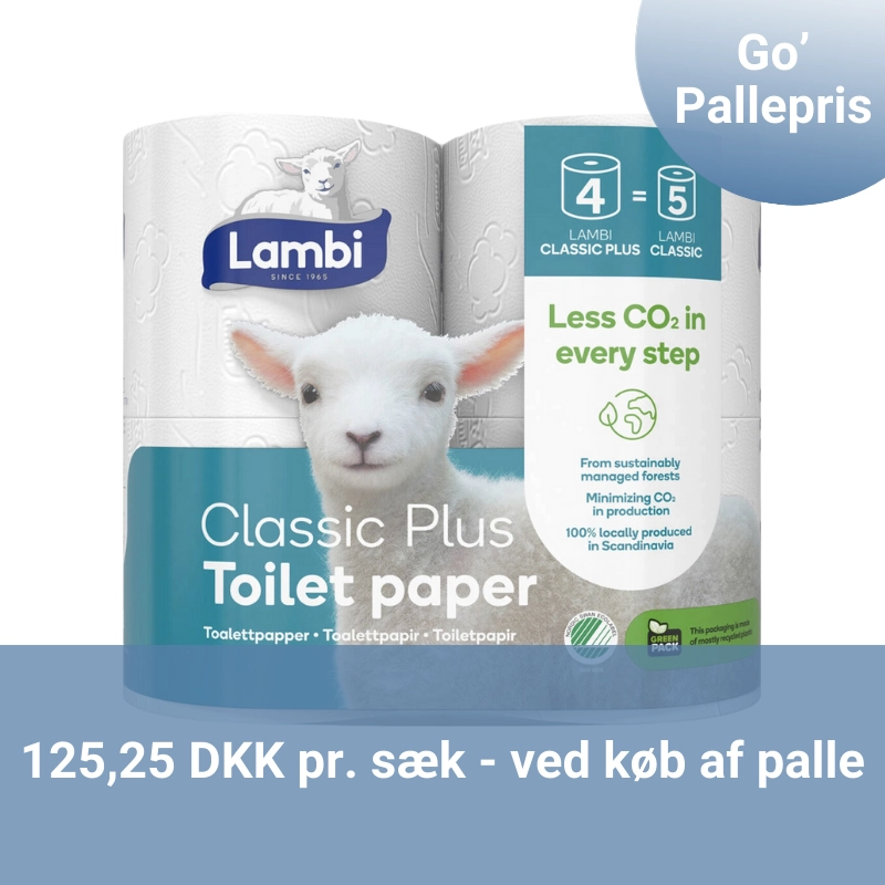 Go' pallepris på Lambi toiletpapir. kun 125,25 kr pr. sæk.