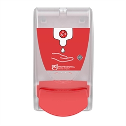 DEB Sanitise desinfektions dispenser 1 ltr. Gennemsigtig med rødt mærkat og knap