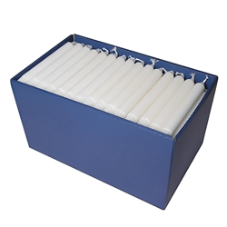 Kronelys Hvide 150 stk. 20 cm. høje i en blå kasse.