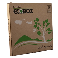 Pizzabakke Ecobox brun med logo 26 x 26 x 3 cm.