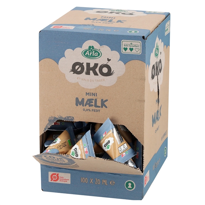 Arla Økologisk Minimælk 0,4% fedt 20 ml. trekant