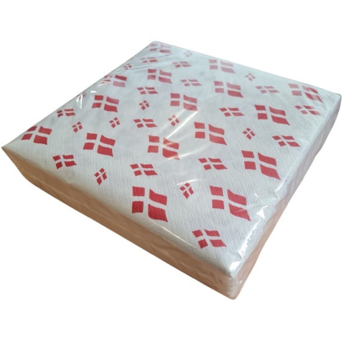 Serviet 3-Lag 33x33 cm danske flag 50 stk.
